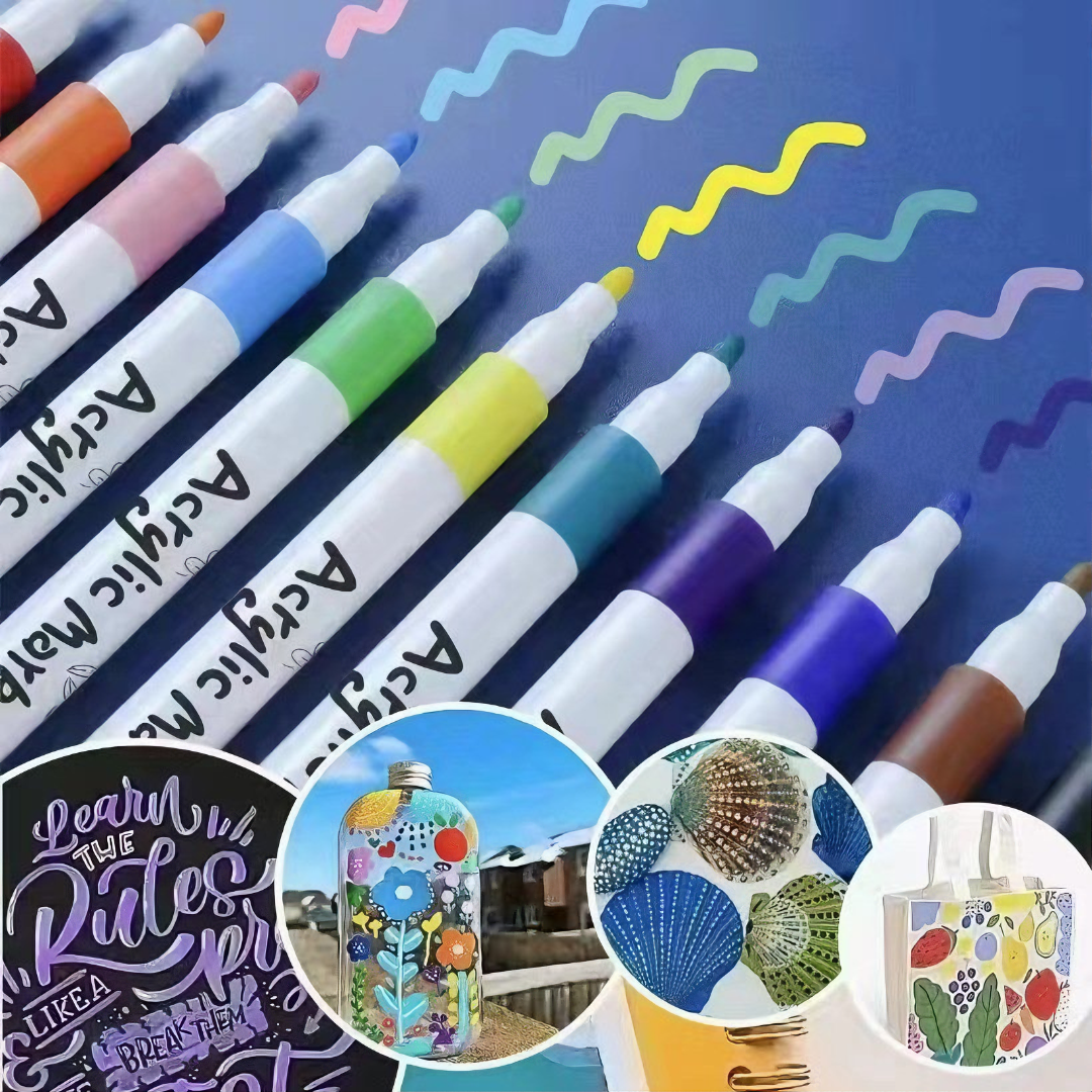 Bút lông tô màu Crylic Marker 60 màu cao cấp vẽ trên nhiều chất liệu, không thấm nước, chống nhòe dành cho học sinh - Hàng chính hãng
