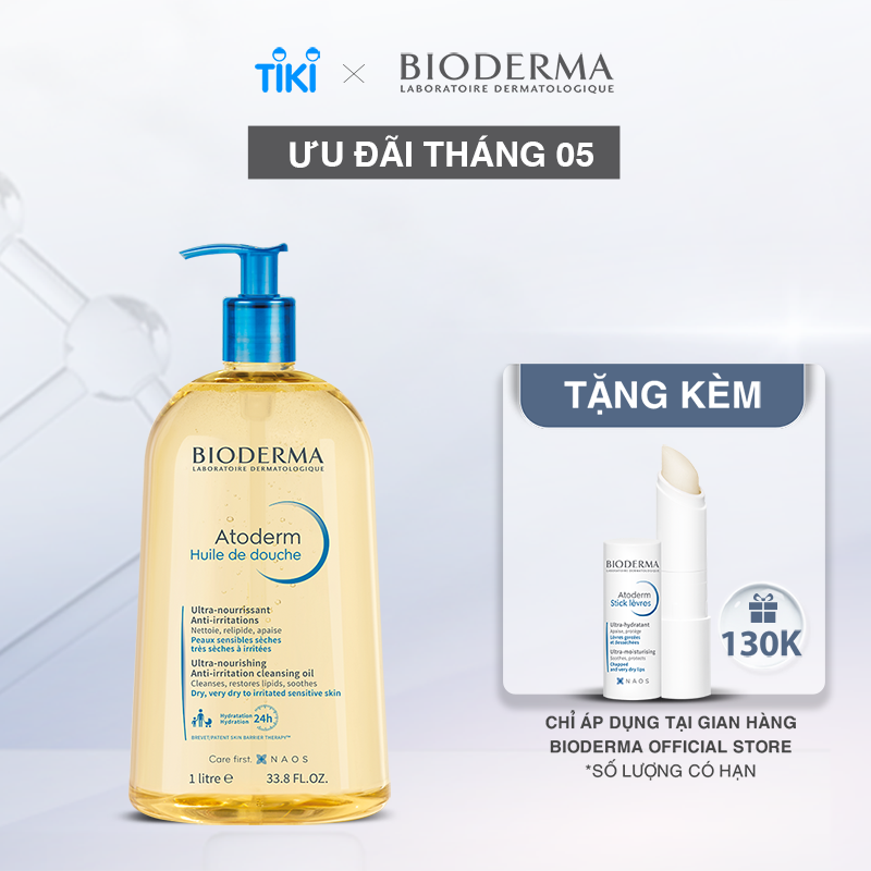 Dầu tắm giúp làm sạch, làm dịu và dưỡng ẩm dành cho da khô, da nhạy cảm Atoderm Huile De Douche 1L