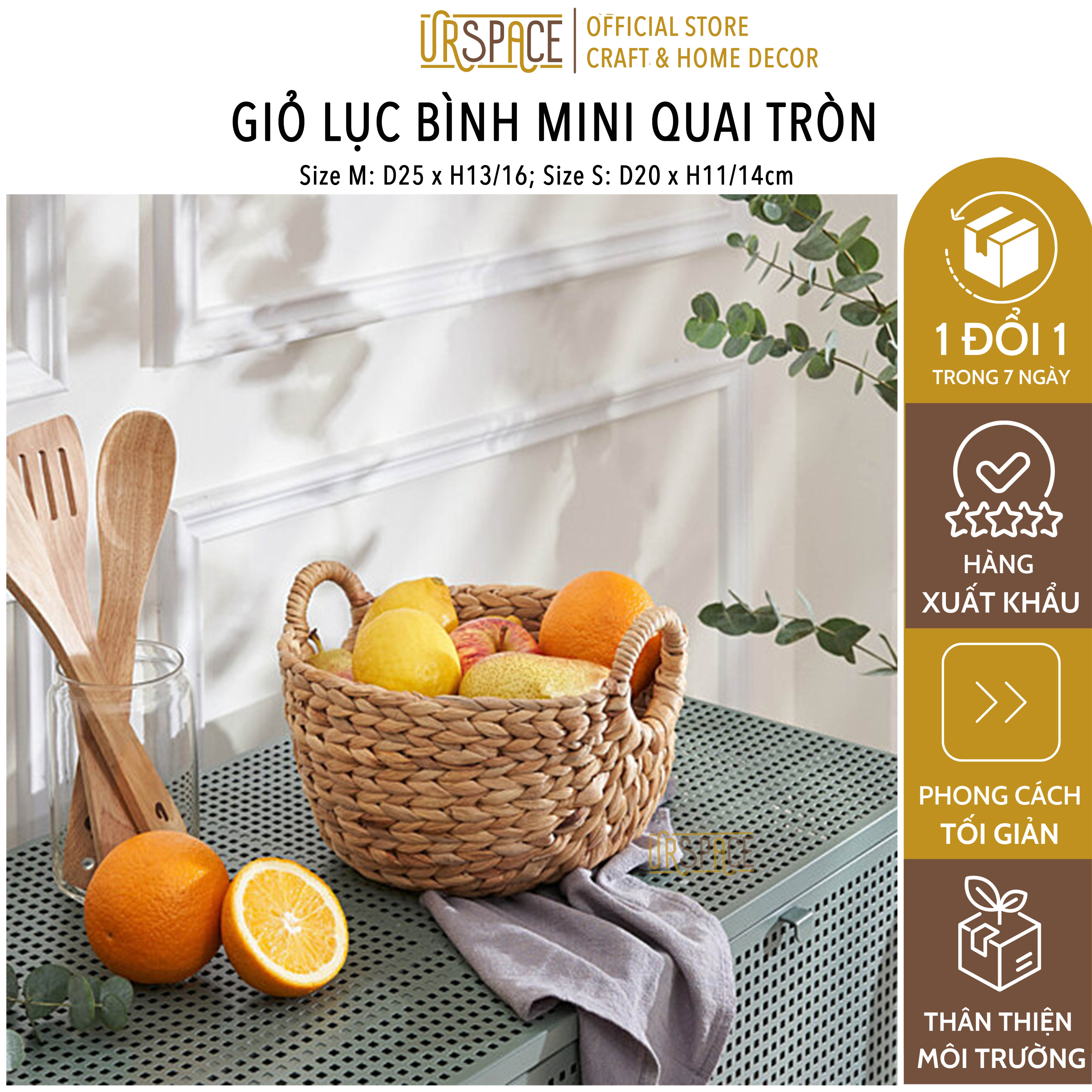 Giỏ cói đựng trái cây, đồ chơi URSPACE trang trí decor sắp xếp không gian/ ROUND HYACINTH STORAGE BASKET