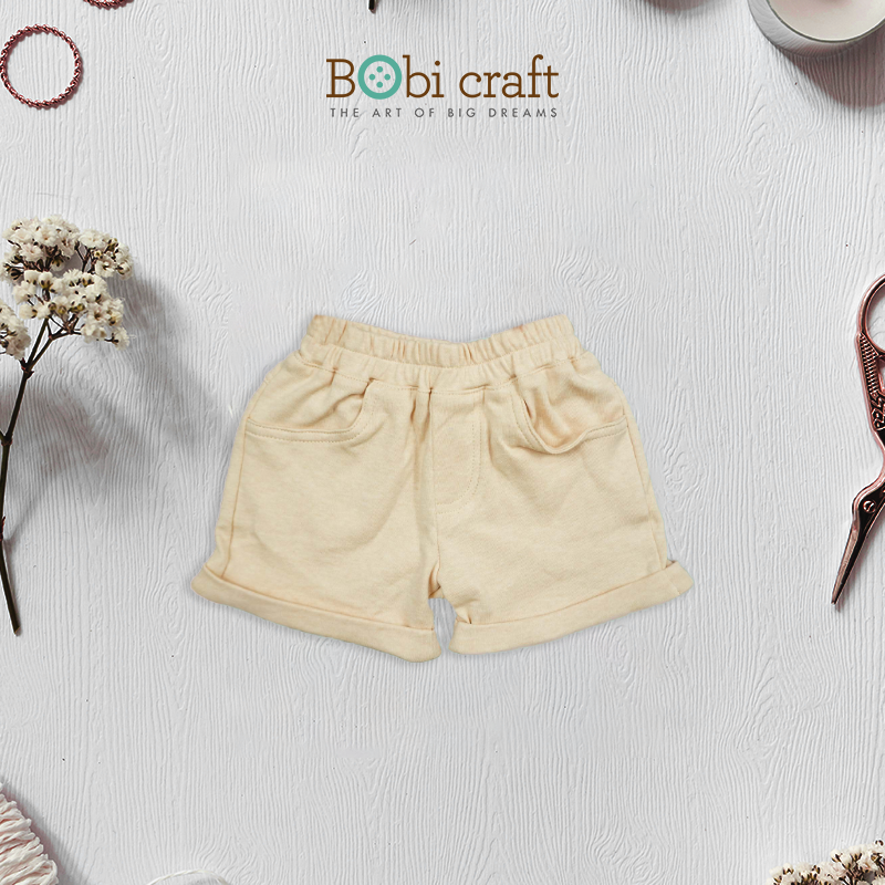 Quần áo trẻ em Bobicraft - Quần short bé trai nâu kem - Cotton hữu cơ organic an toàn