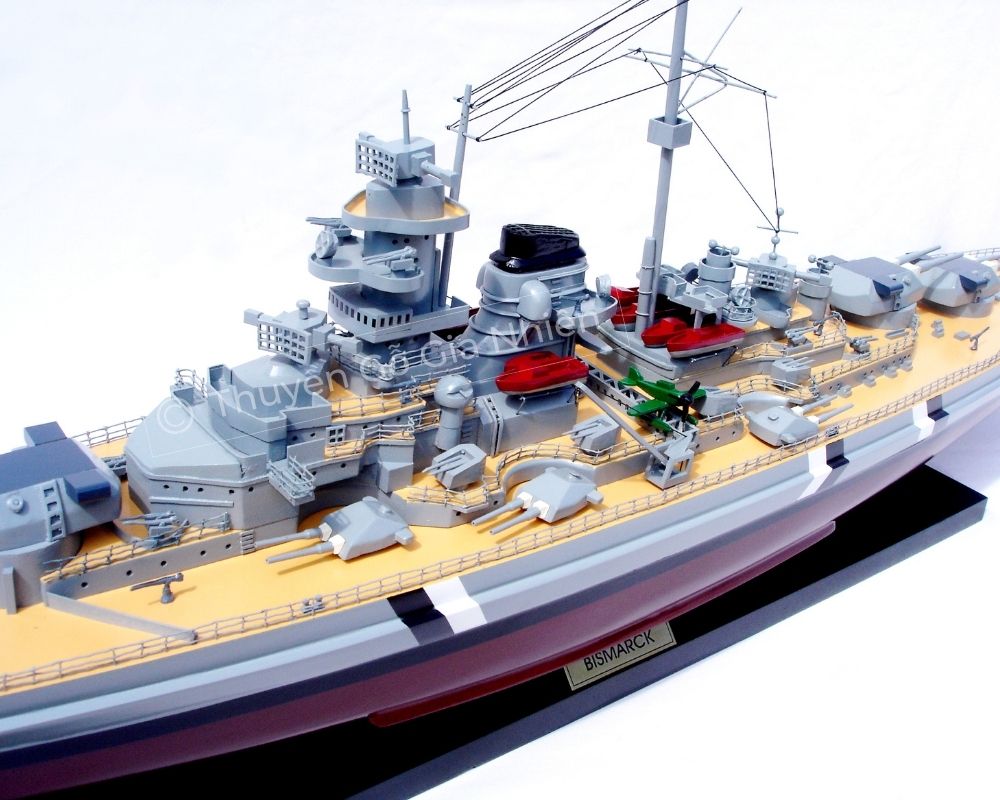 Mô Hình Thuyền Gỗ Phong Thủy Dạng Thuyền Chiến BISMARCK Chính Hãng Hàng Xuất Khẩu Chất Lượng Cao