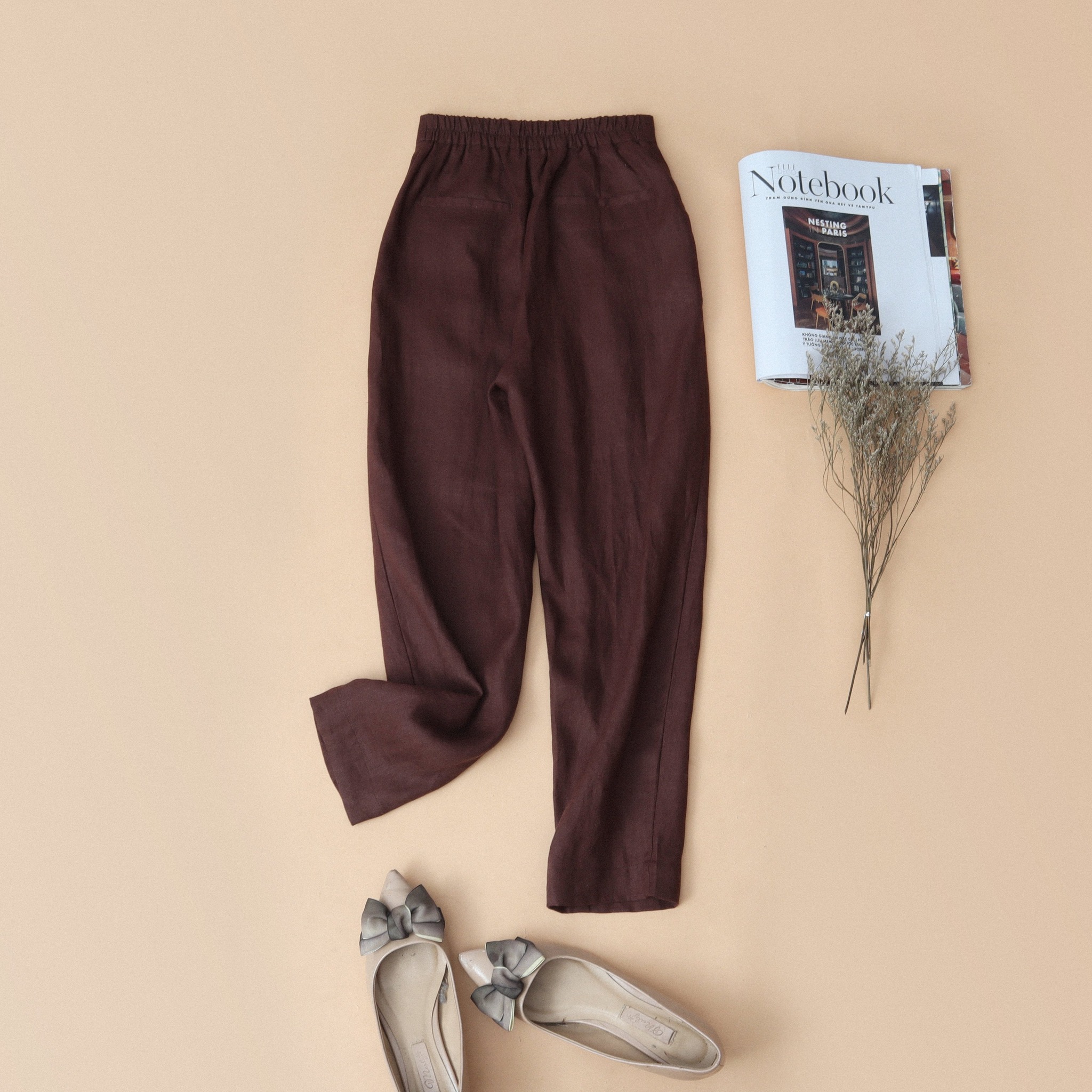 Quần côn Linen tưng KACHISA màu nâu đậm