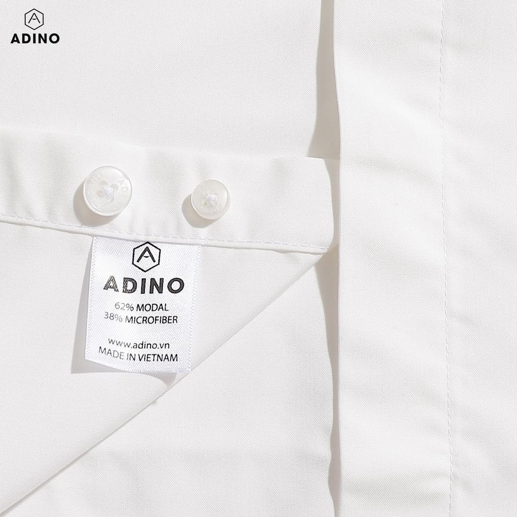 Hình ảnh Áo sơ mi nam dài tay ADINO màu trắng kem giấu khuy vải nến lụa sợi sồi modal dáng công sở slimfit hơi ôm trẻ trung S301