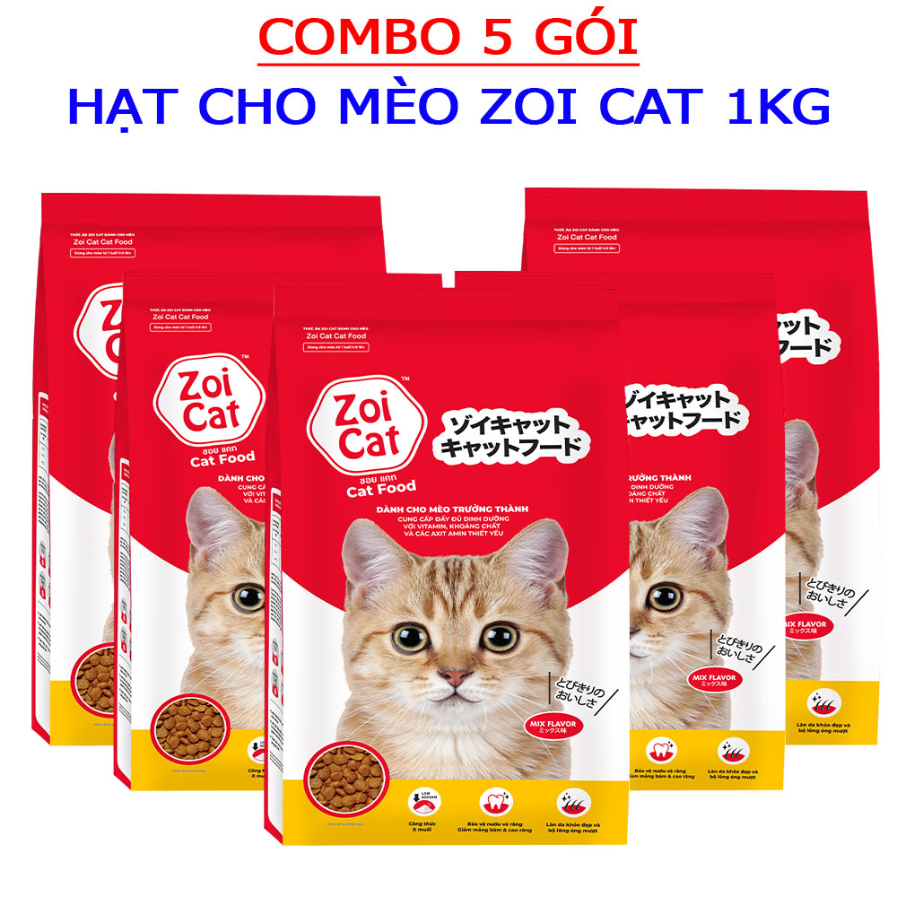 COMBO 5 Gói Thức Ăn Hạt Cho Mèo Trưởng Thành Từ Thái Lan Zoi Cat 1kg - YonaPetshop