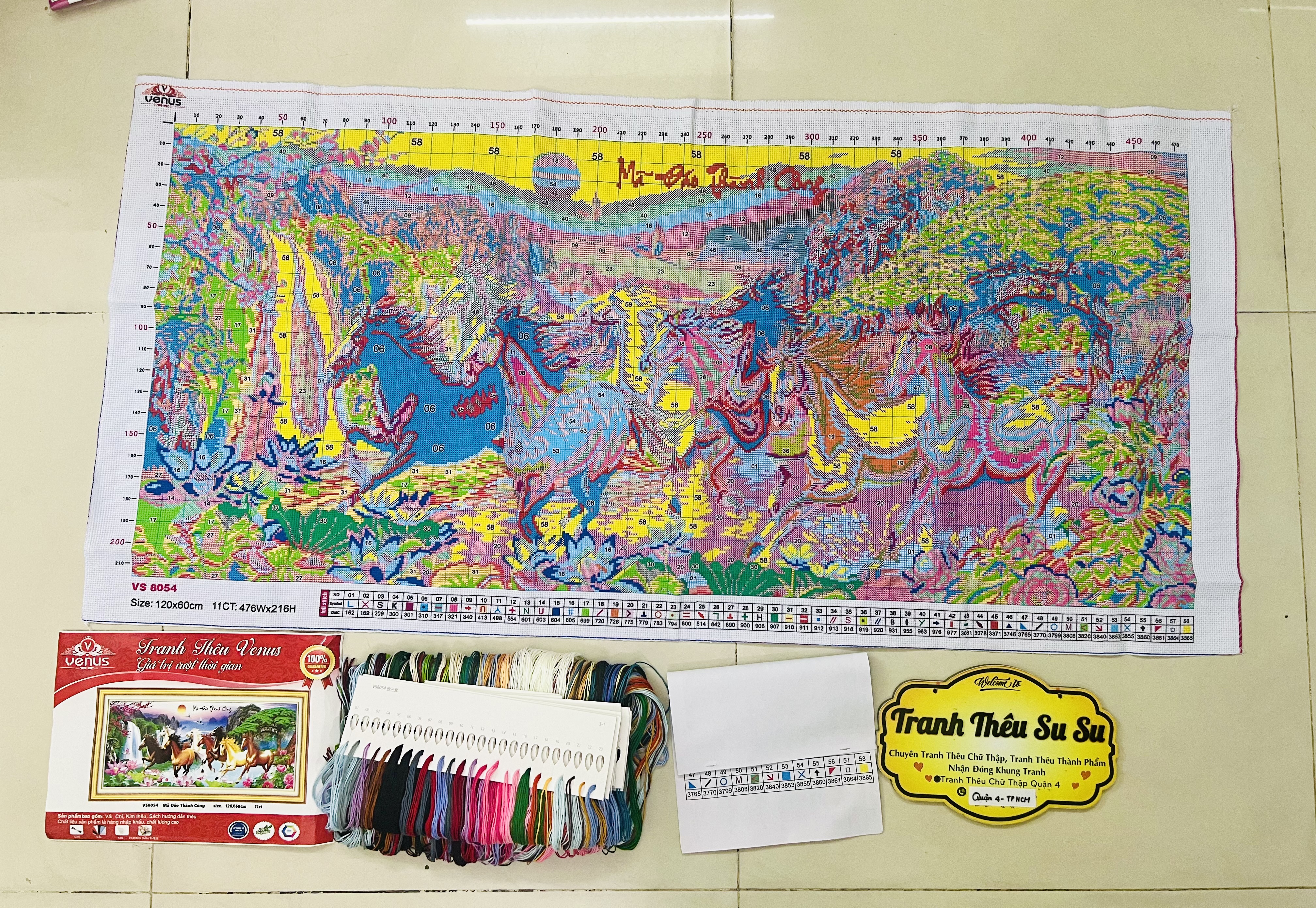 Tranh thêu kín Mã đáo thành công VS8054, kích thước 120 x 60 cm