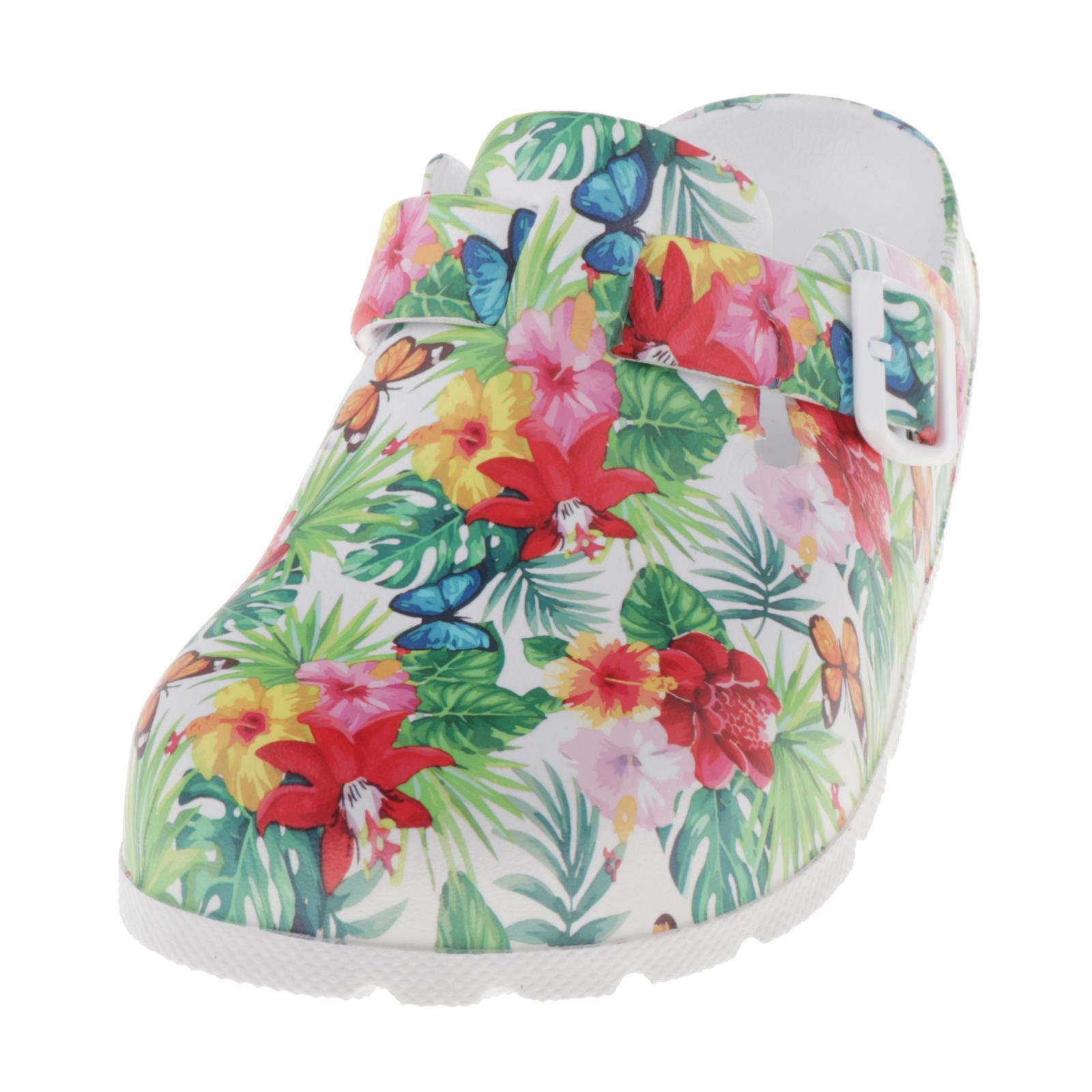 Womens Flower Printed Chef Clogs Shoes - Non Slip Work Nursing Shoes 36 37
