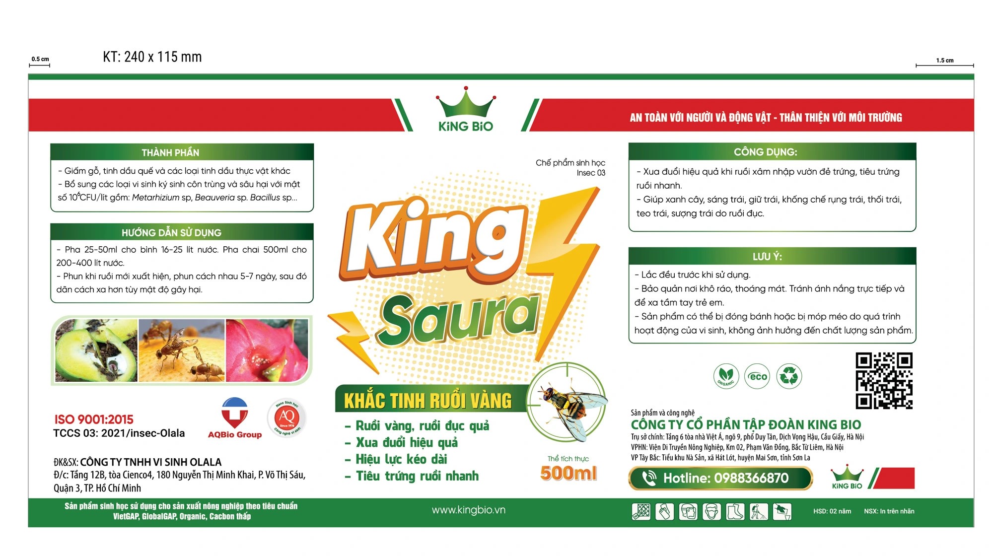 Hình ảnh King Saura - xua đuổi, tiêu diệt ruồi vàng, giúp xanh cây sáng trái, giữ trái chống rụng trái