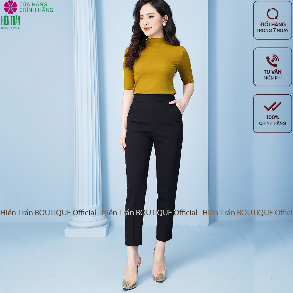 Quần baggy nữ Hiền Trần BOUTIQUE cạp chun sau, quần baggy vải công sở, cạp cao form dáng chuẩn, chất vải cao cấp