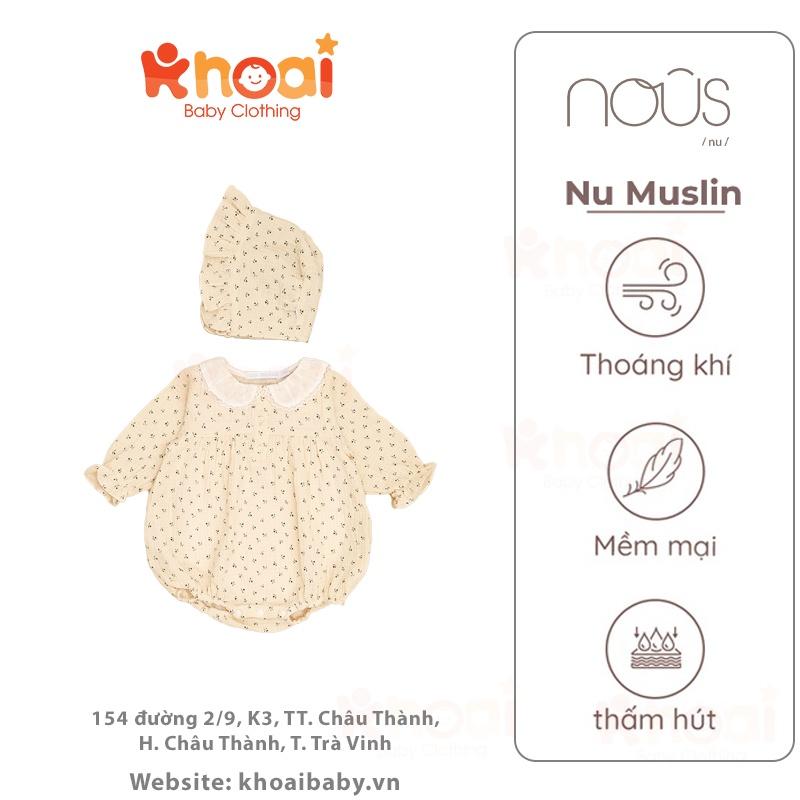 Set body cộc Nous mũ họa tiết lá xanh - Chất liệu Nu Muslin cao cấp