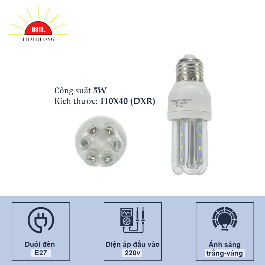 Bóng Đèn Led Chữ U 3W - 5W - 7W - 12W - 16W - 24W - 32W Siêu Sáng