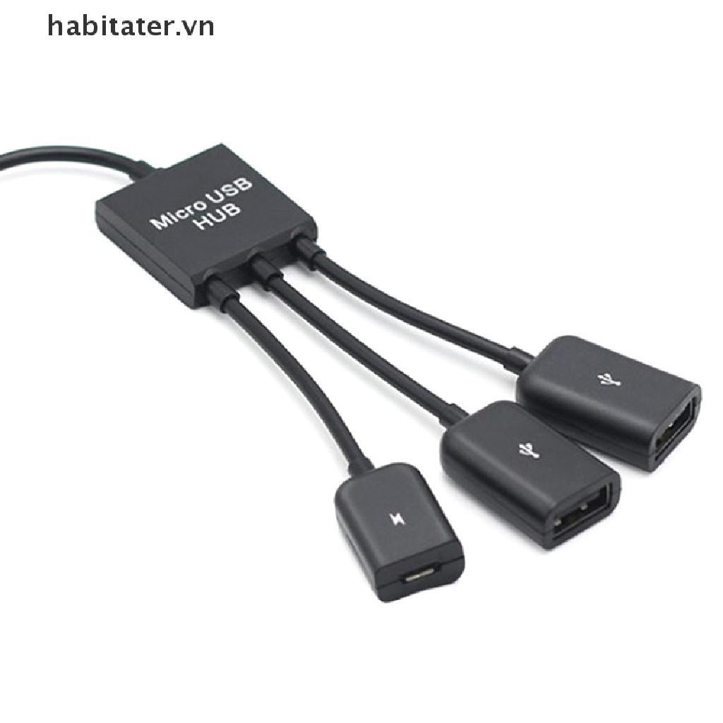 Dây Cáp OTG Chuyển Đổi 3 Trong 1 Micro USB Type C Sang Hai Cổng USB 2.0