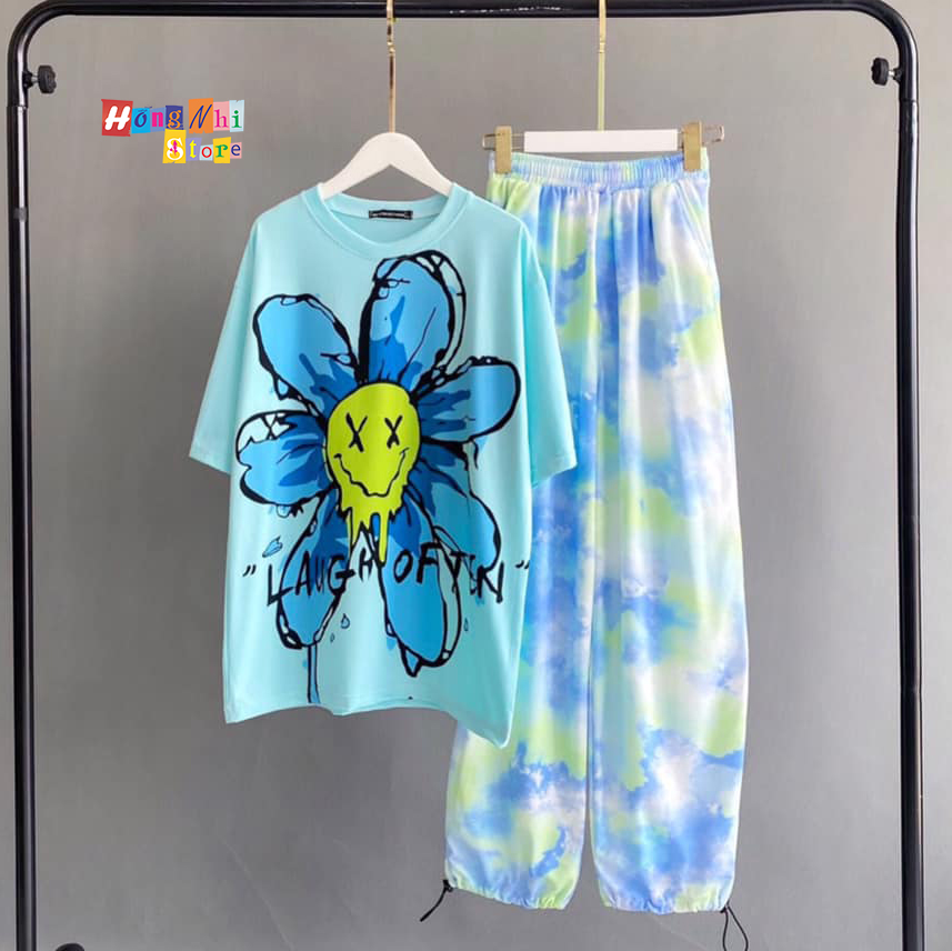 Quần Jogger 3D Ulzzang Unisex Jogger Loang Màu Dây Rút Lai Ống Rộng Xanh Bầu Trời V2 - MM
