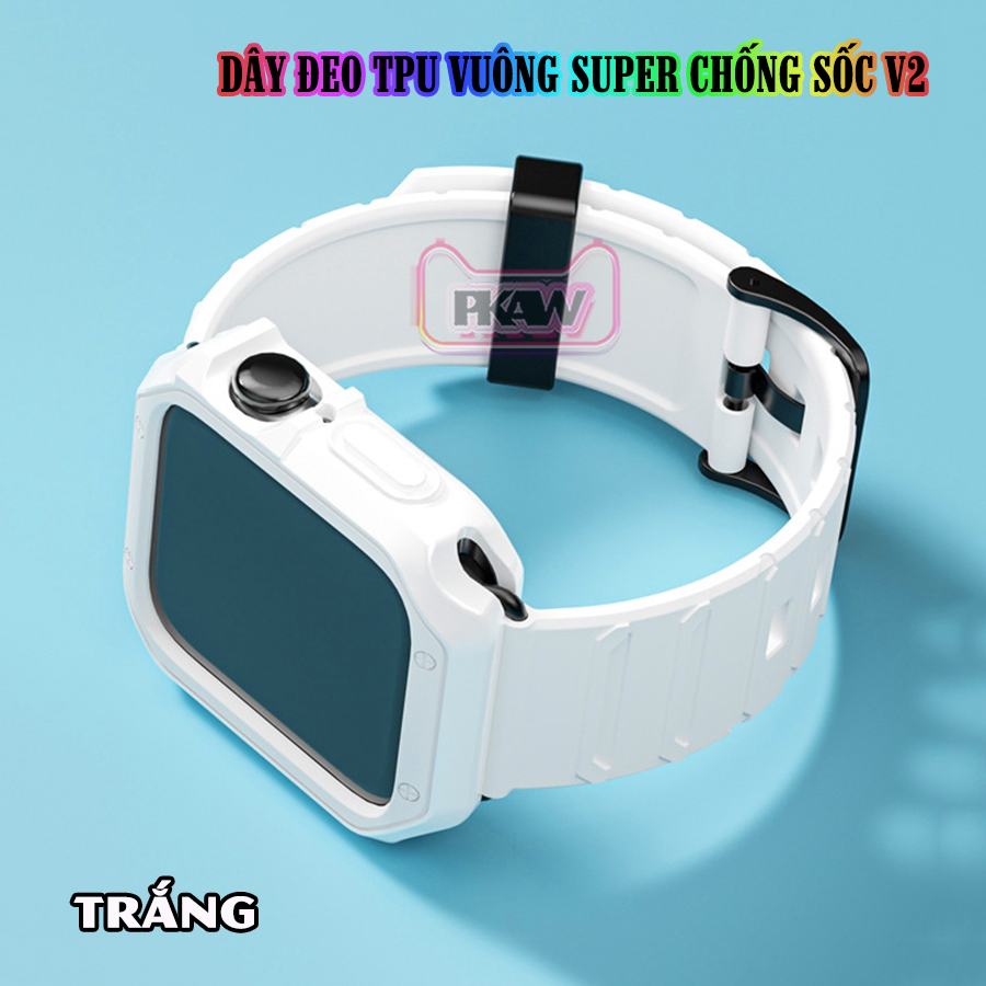 Dây Đeo khung ốp rời dành cho Apple Watch 7/6/5/4/3/2/1 size 38/40/41/42/44/45mm TPU vuông SUPER chống sốc V2 - nhiều màu (tặng cường lực dẻo theo size)