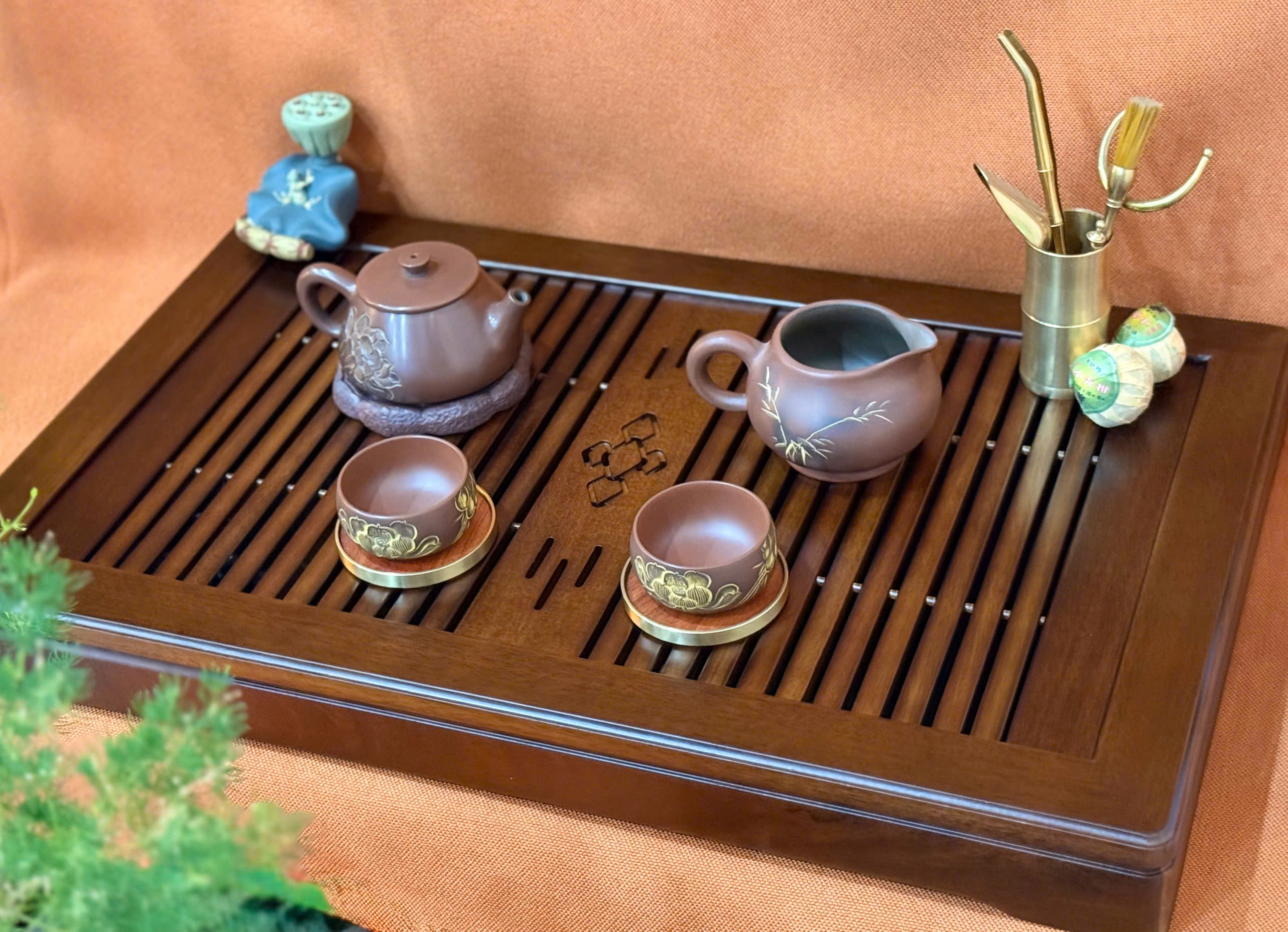 KHAY TRÀ GỖ MUN TỰ NHIÊN - CÓ BỆ ĐỰNG & ỐNG DẪN NƯỚC - 57X35X6CM - ĐỘ BỀN CAO