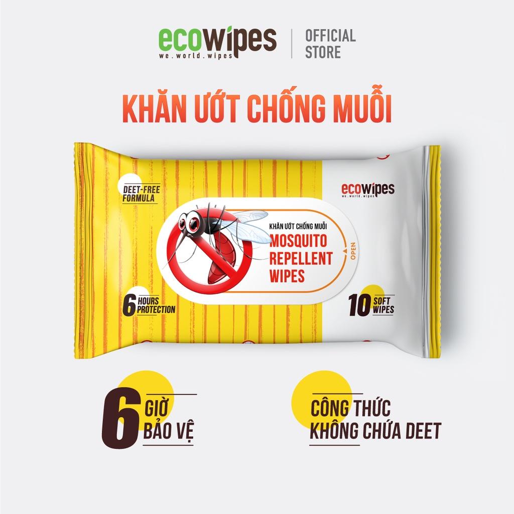 Khăn giấy ướt chống muỗi Mosquito Repellent Wipes Ecowipes gói 10 tờ giúp làm sạch vết mẩn ngứa vừa chống muỗi đốt lên đến 6h