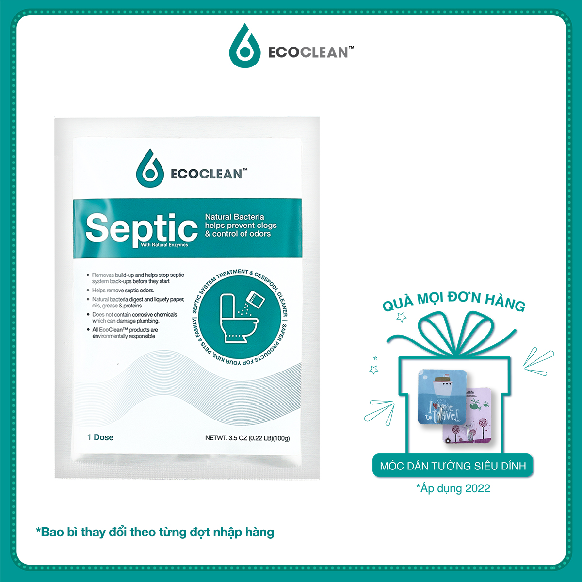 Vi Sinh Xử Lý Hầm Cầu, Bể Phốt Bị Đầy - EcoClean Septic - Nhập Khẩu Mỹ - Túi 100gram