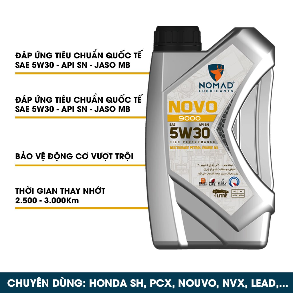 Nhớt Xe Tay Ga Tổng Hợp Toàn Phần NOMAD 1L 5W30-SP Cho AB, SH, Lead, Vision Nhập Khẩu Chính Hãng