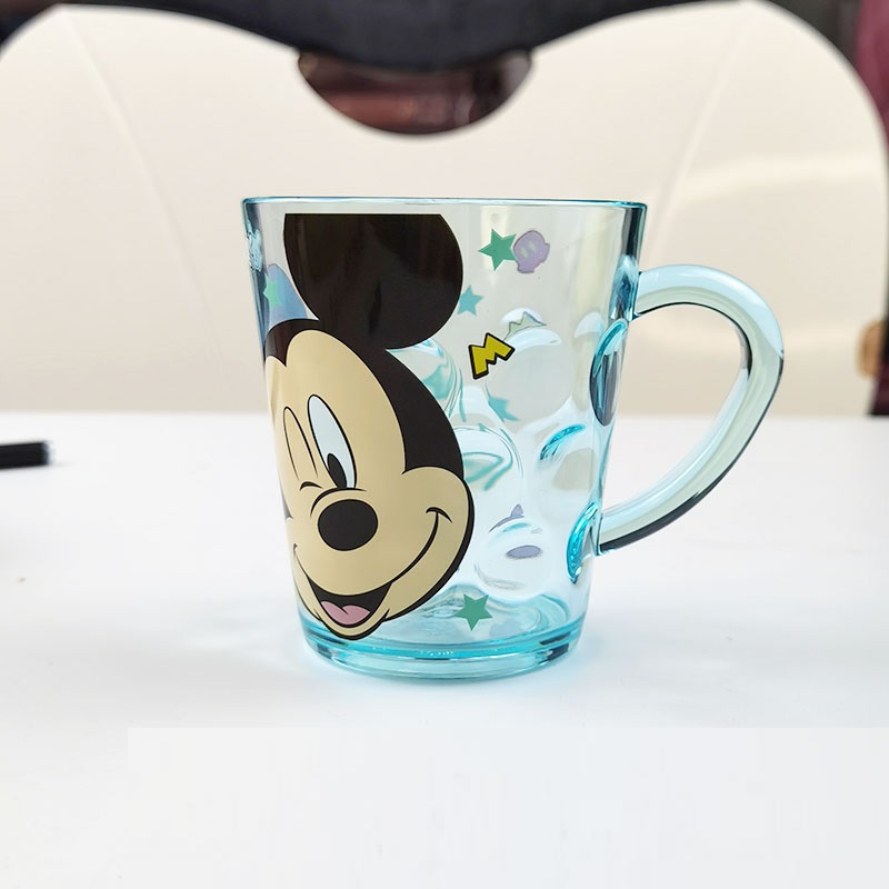 Ly quai cầm tay trong suốt hình chuột Mickey màu xanh siêu cute cho bé trai 260ml - 58VNDM2490