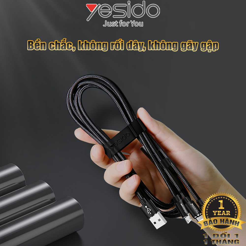 Cáp Sạc Nhanh 3.0A Đa Năng 3 in 1 Yesido CA-60 USB Type C Truyền Dữ Liệu– Hàng Chính Hãng