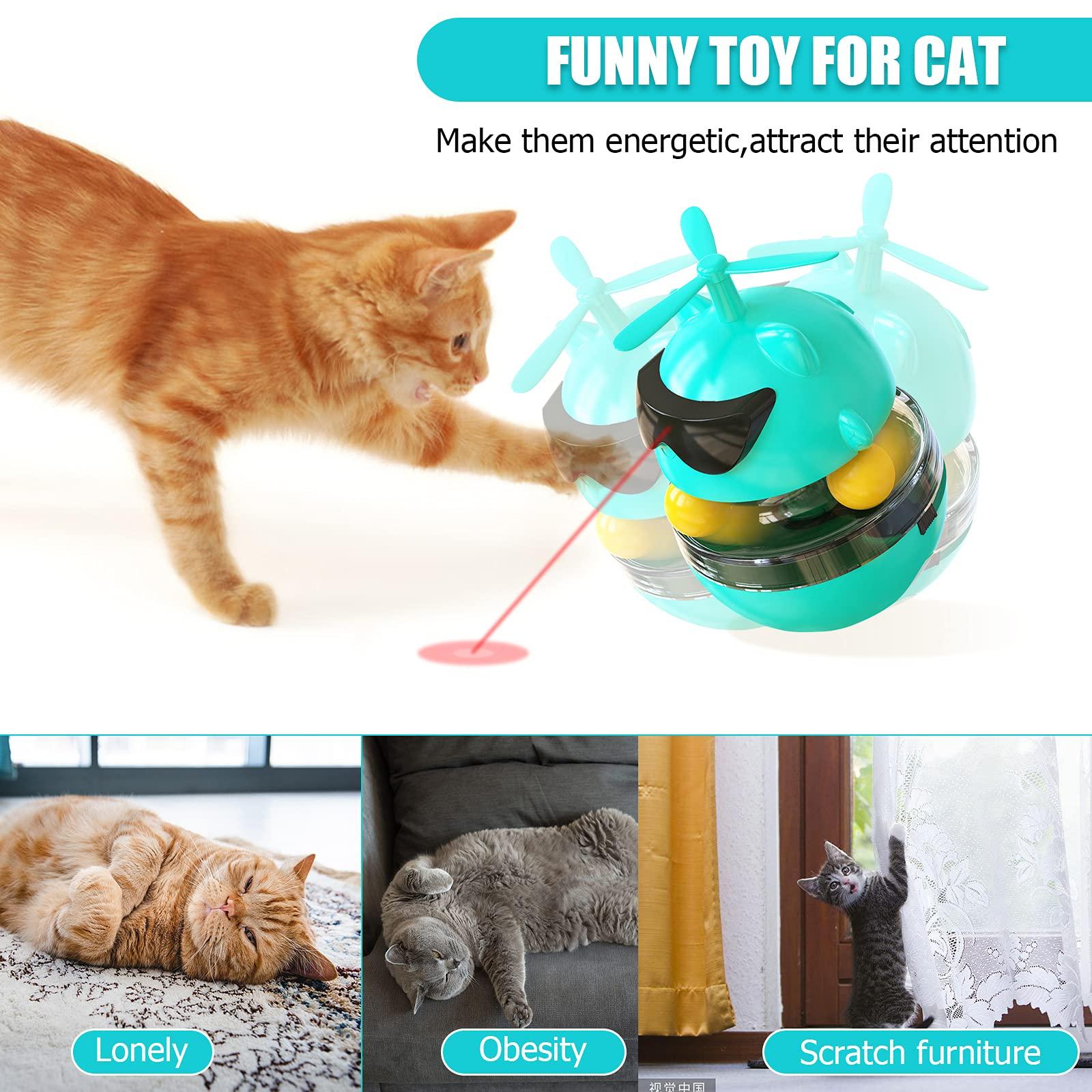 Đồ chơi Cat 4 -in -1, đồ chơi mèo tương tác tự động với swing, bộ phân phối thực phẩm có thể điều chỉnh, bàn xoay bàn xoay cho mèo, tải USB, màu xanh