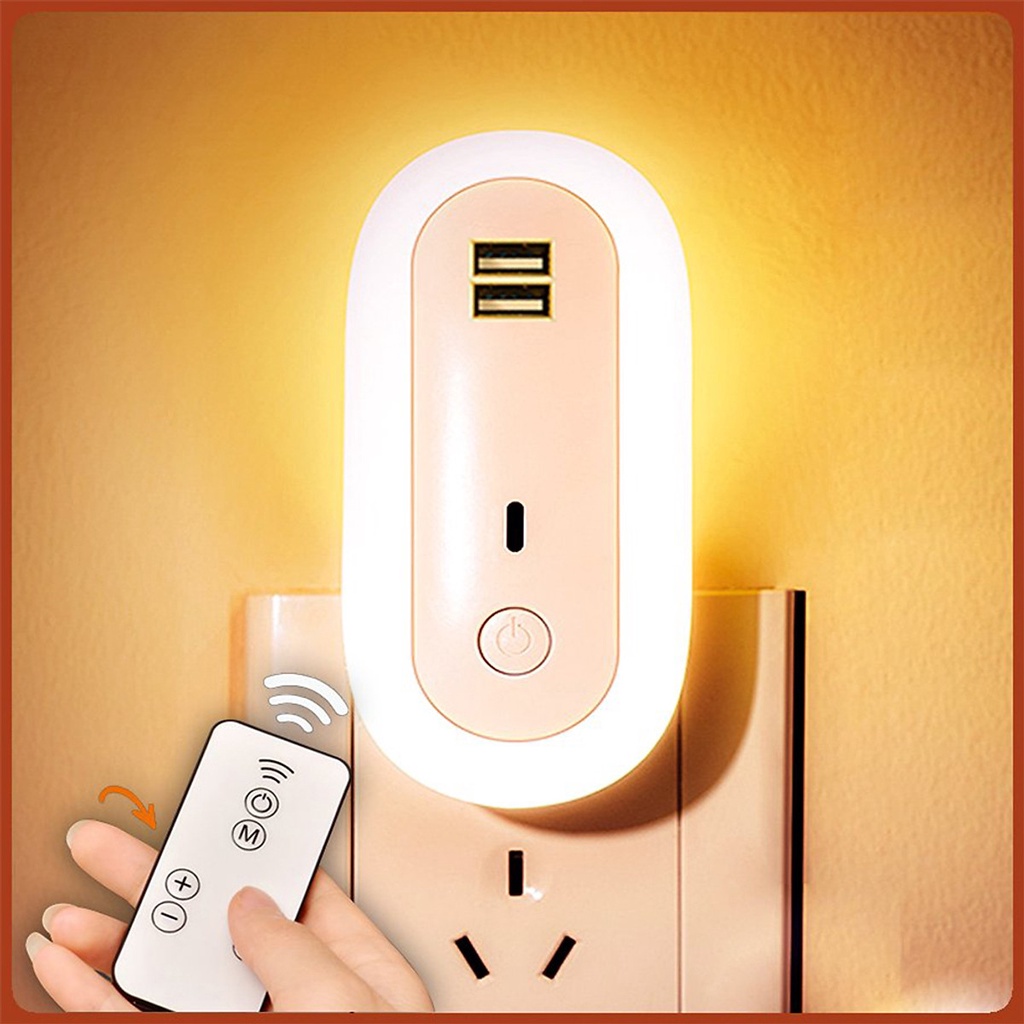 Đèn ngủ Oval cắm điện 10 cấp độ sáng có remote - đèn ngủ thông minh - hẹn giờ - 2 cổng USB sạc nhanh-Hàng Chính Hãng DRU