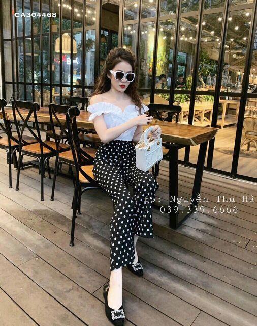 Set áo bẹt vai quần suông bi