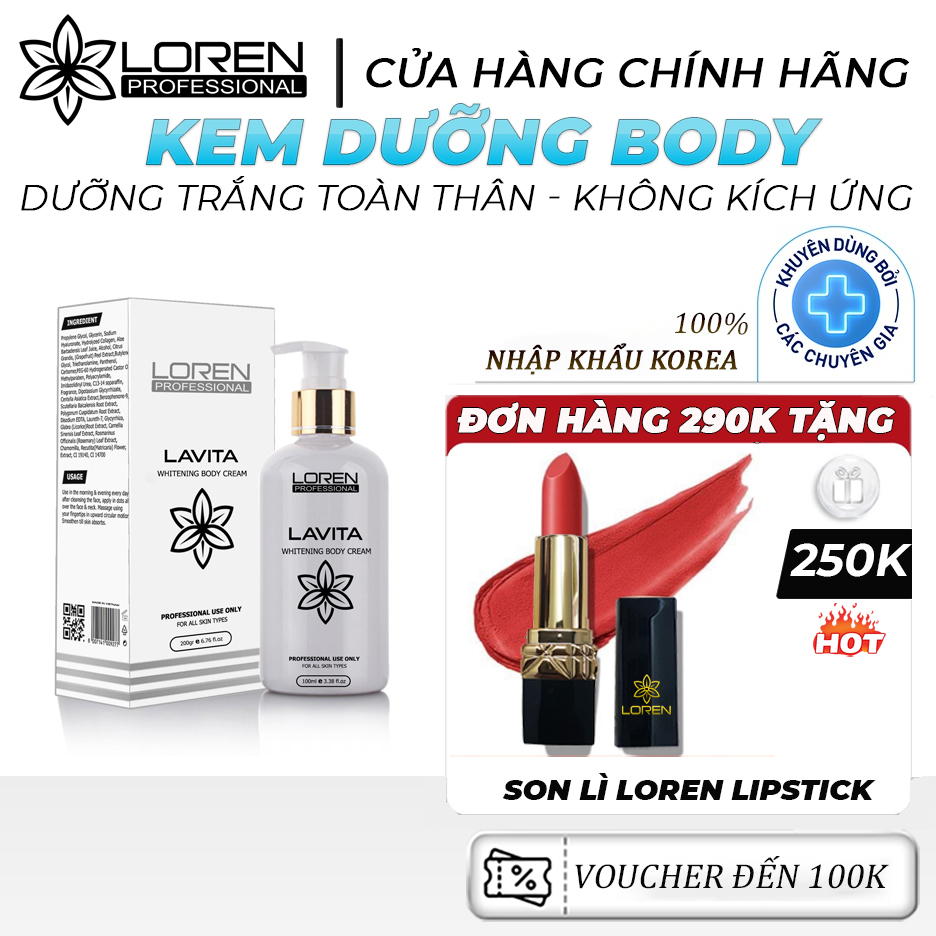 Kem dưỡng da Lavita Whitening Body Cream Loren Professional dưỡng ẩm da, dưỡng trắng da mềm mịn, hỗ trợ phục hồi da, giúp ngăn ngừa lão hóa