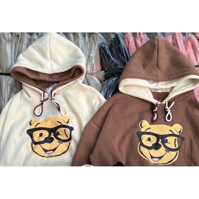 Áo Hodies Nỉ 2 lớp Mũ, Áo hoodie logo in gấu đeo kính form dưới 70kg, áo khoác hoodie nam nữ nón to rộng 2 lớp unisex ulzzang phong cách đường phố cá tính chống nắng tốt tránh mưa