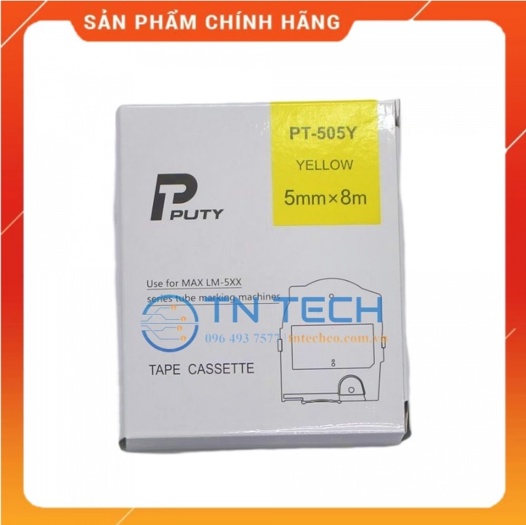 Nhãn in MAX PT-505Y - Chữ đen nền vàng 5MM x 8M - Dùng cho máy in ống MAX [Hàng nhập khẩu]