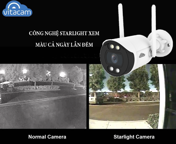 Camera Ip Wifi Ngoài Trời Vitacam VB1088 - 2Mpx Full HD 1080P - Đèn Starlight Quan Sát Màu Ngày Và Đêm - Hàng Chính Hãng