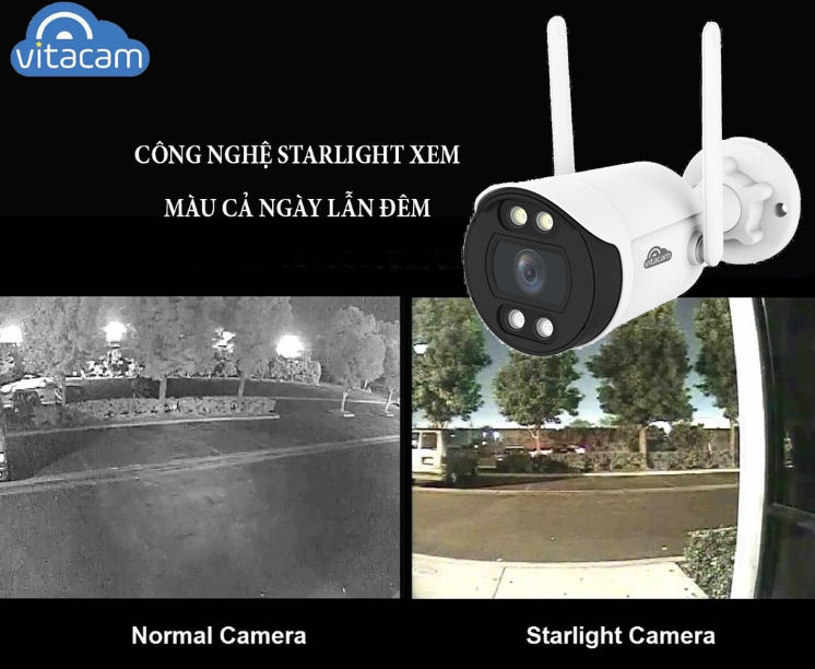 CAMERA IP WIFI NGOÀI TRỜI VITACAM VB1088 - FULL HD 1080P - Ban đêm có màu - Hàng chính hãng