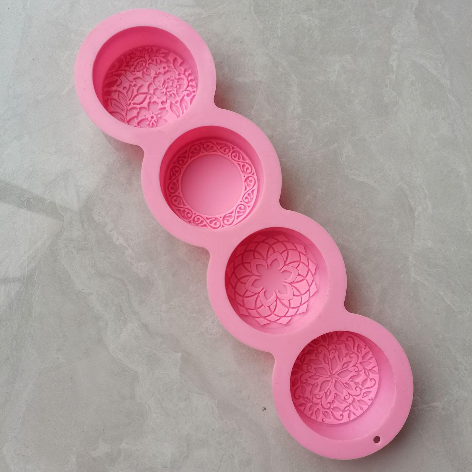 Silicone Soap Molds 4 Cavities Silicone Soap Mold Round Soap Mold for Soap Making Handmade Cake Chocolate Biscuit