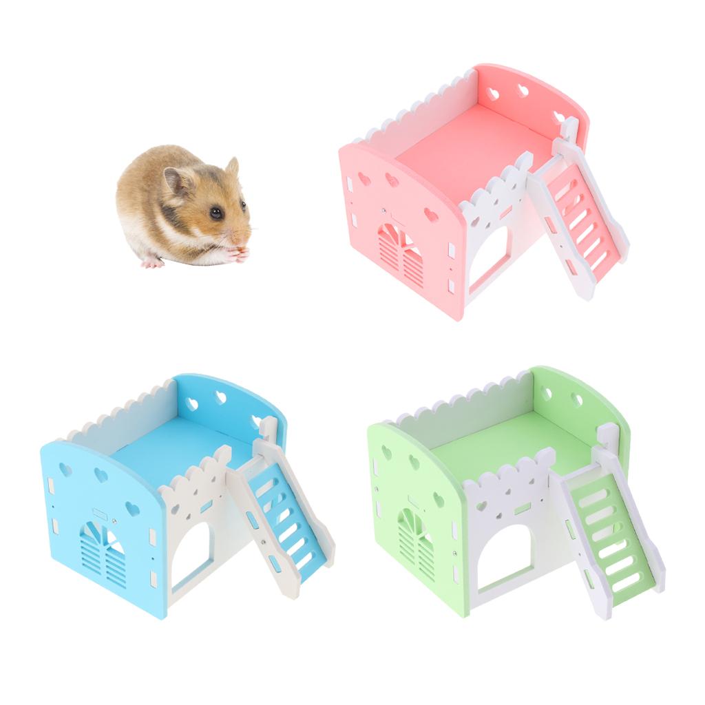 Small Animals Hamster House Cages Wooden Squirrel Villa Hut Play Toy pink