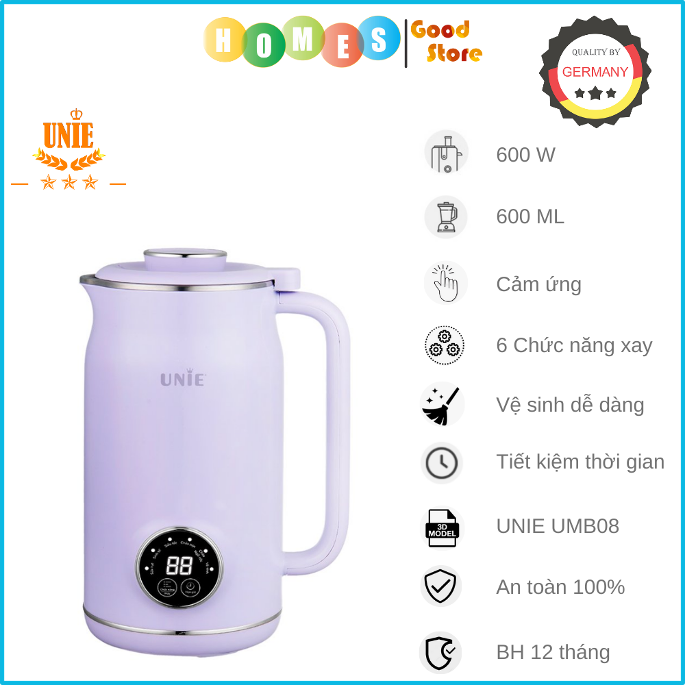 Máy Làm Sữa Hạt Mini UNIE UMB06 Tiêu Chuẩn Đức, Gồm 5 Chức Năng, Dung Tích 0.6 Lít, Công Suất 600W - Hàng Chính Hãng