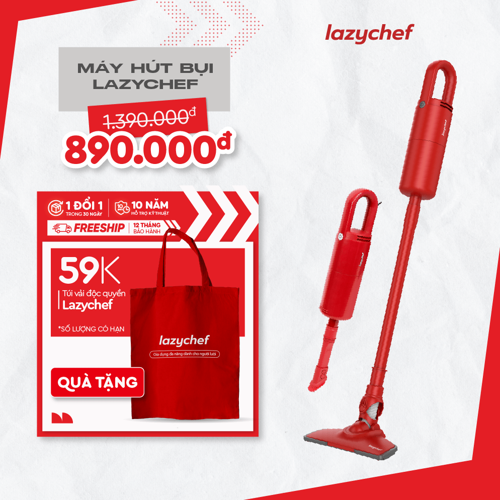 Máy Hút Bụi Cầm Tay 3S Lazychef Thế Hệ Mới, Lực Hút Mạnh - 2 Đầu Hút Chuyên Dụng - Mini Siêu Gọn Nhẹ 1.1kg - 3 Chi Tiết - Hàng chính hãng