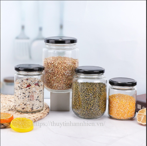 Hũ thủy tinh tròn nắp thiếc nhiều cỡ 350ml, 500ml