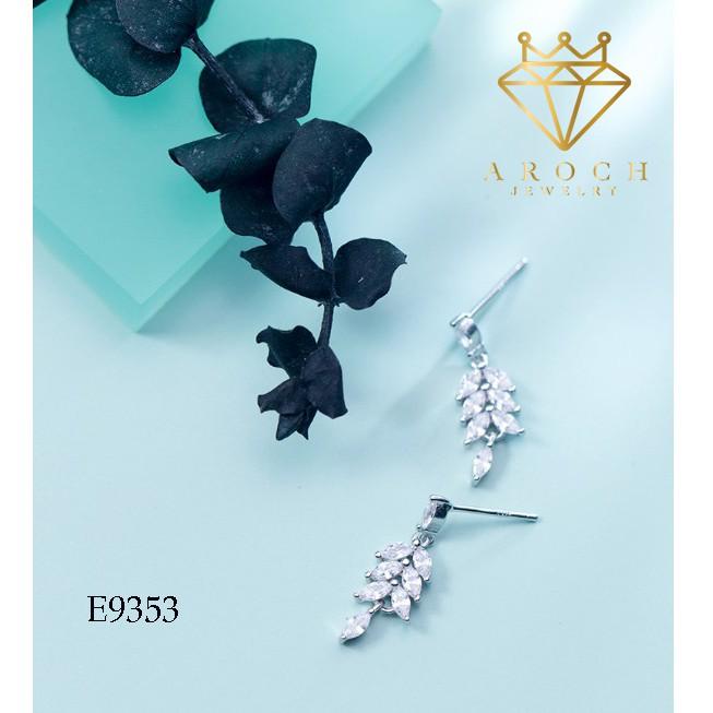 Khuyên tai bạc Ý s925 thả lá đá E9353 - AROCH Jewelry