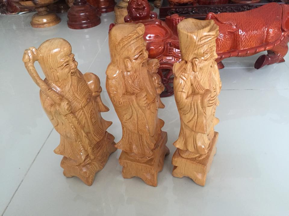 Bộ phước lộc thọ gỗ pê mu cao 30cm, theo phong thủy đem tài lộc , hạnh phúc và may mắn cho gia chủ