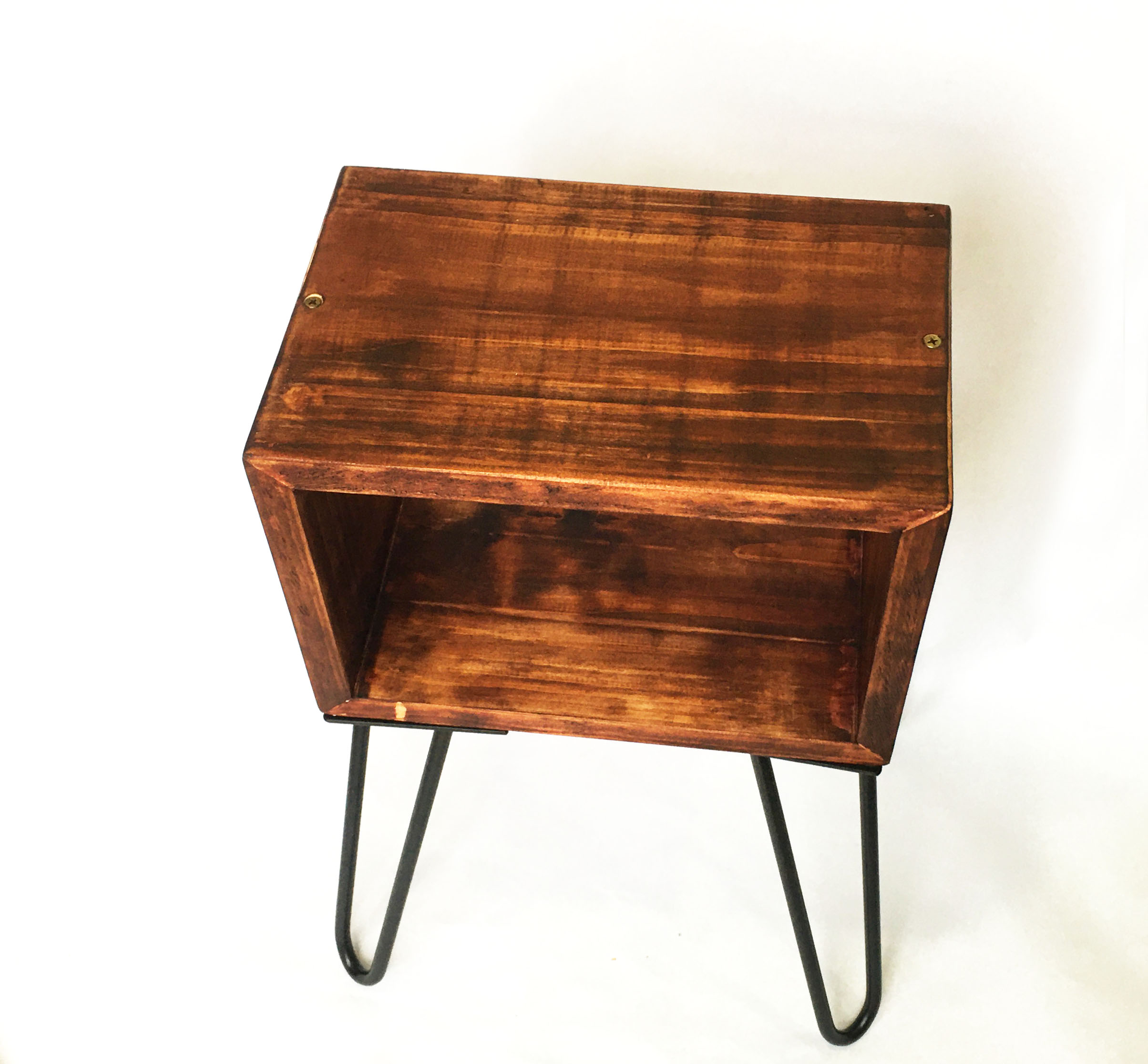 Bàn gỗ thông D30xR20xC50cm, 4 chân sắt làm bàn kê đầu giường decor bàn trà (gỗ thô hoặc sơn màu vintage cổ điển - 5 màu lựa chọn)