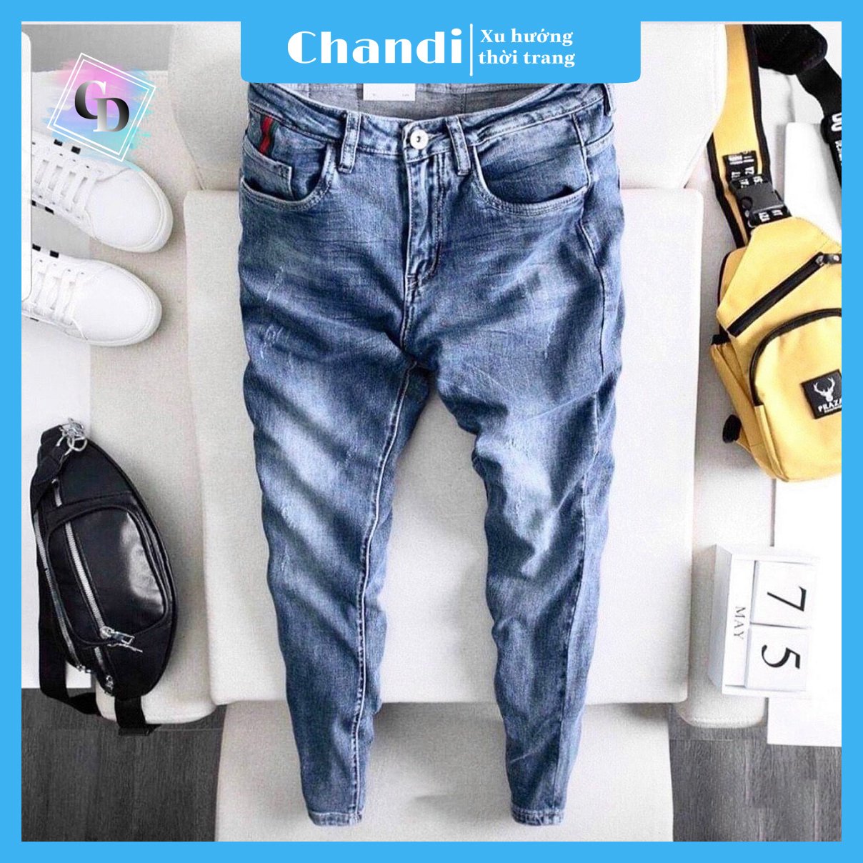 Quần Jean Nam siêu cấp thương hiệu Chandi, chất jean co dãn mẫu mới mã HD89