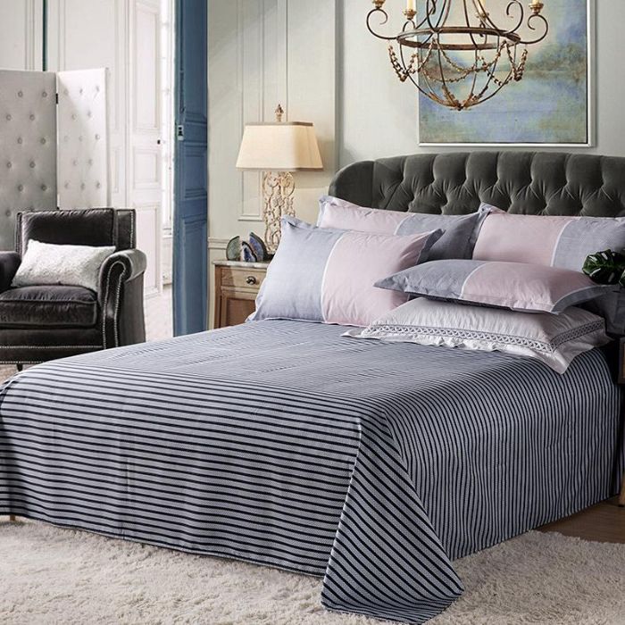 Bộ chăn ga gối Cotton sọc ngang trắng đen TĐ002