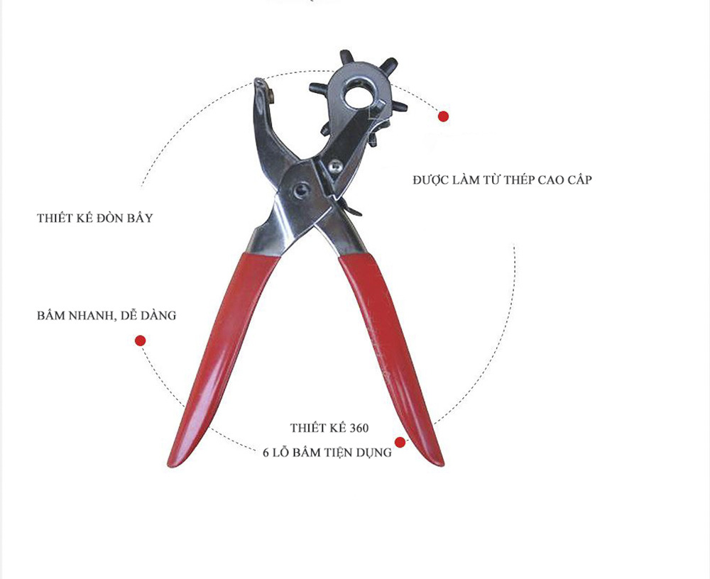 Kìm bấm lỗ dây nịt,bấm dây da đồng hồ,thắt lưng, giày dép, bìa cứng... Loại 6 Size 6 Lỗ