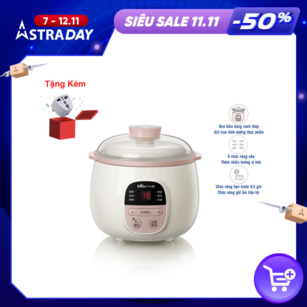 Nồi ninh , hấp, nấu cháo, nấu đồ ăn dặm cho bé 4in1 0,8L - Chính hãng Bear DDZ-B08C1