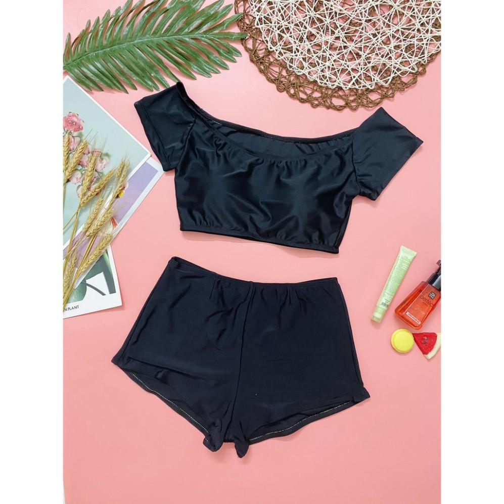 Bikini 2 mảnh đồ bơi áo trễ vai màu đen có ống tay nữ siêu đẹp ( Ảnh chụp từ khách)