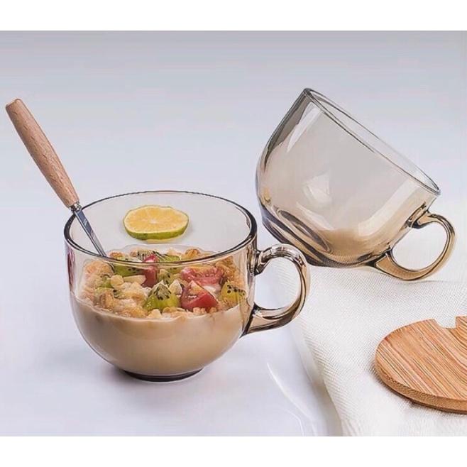 Set 2 Cốc Ly Thuỷ Tinh Hổ Phách Màu Nâu Vàng Chịu Nhiệt 480 Ml Dùng Để Ăn Sáng - Ngủ Cốc Tiện Lợi