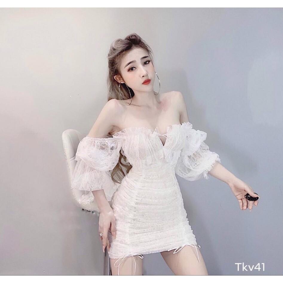 Đầm body ren 2 lớp tay phồng sang chảnh
