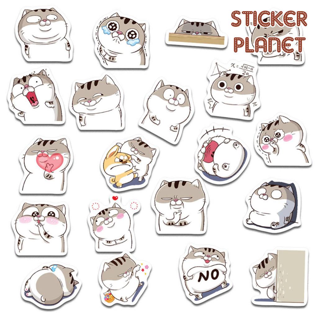 Sticker mèo ami bụng bự cute trang trí mũ bảo hiểm, máy tính điện thoại, đồ dùng học tập, ván trượt vali