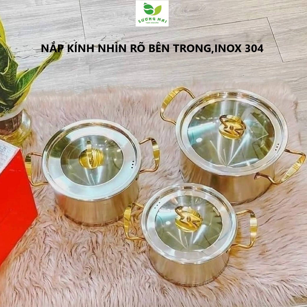 Bộ 3 Nồi Châu Âu Inox 5 Đáy Nắp Kính MiSu Luis