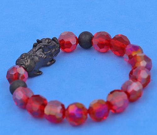 Vòng tay Pha Lê Cắt Giác Đỏ 10 ly mix Tỳ Hưu Inox 2 Bi VFLGOTHTRHB10 - Vòng tay thời trang phong thủy