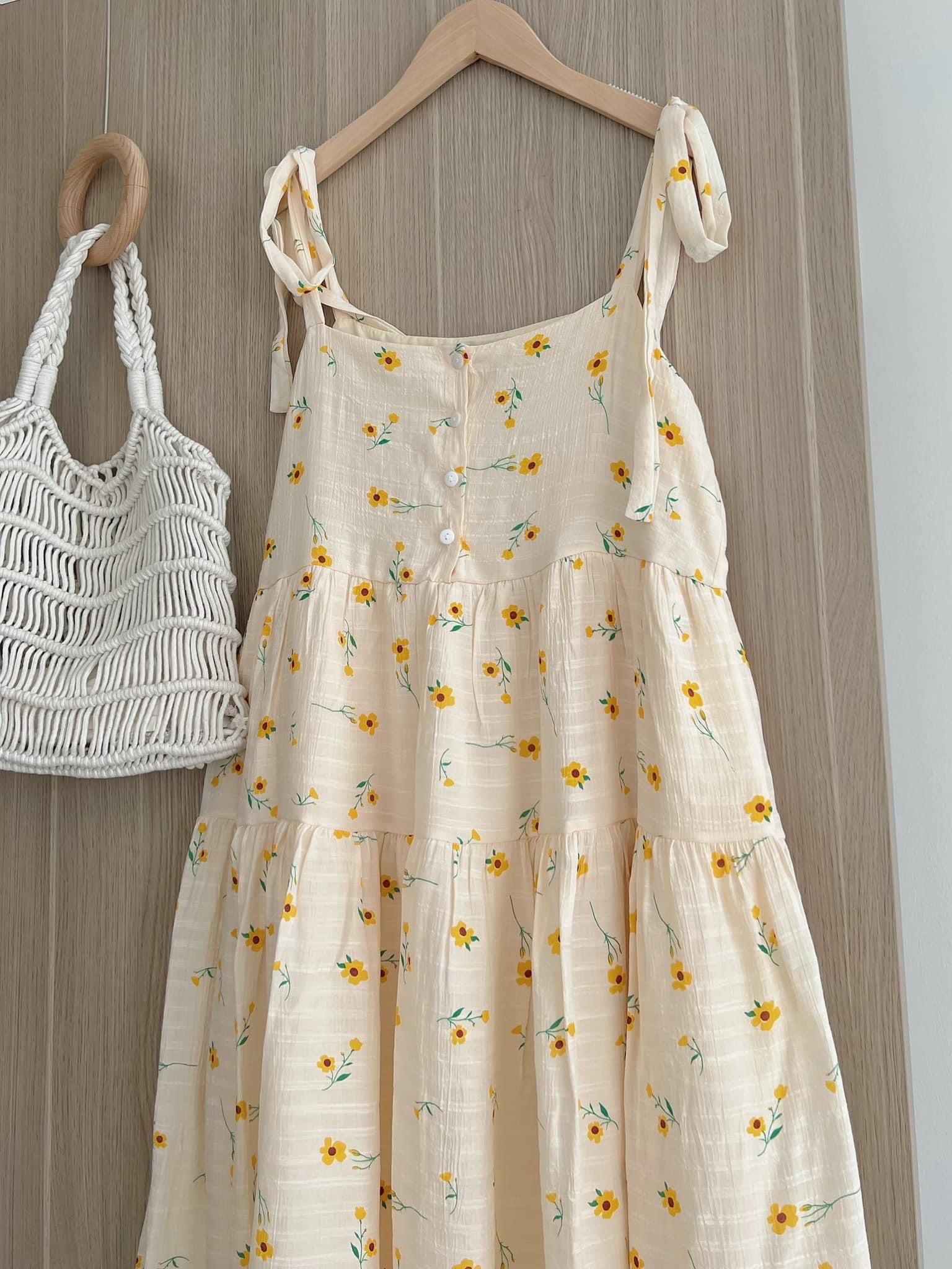 Đầm 2 dây vai nơ babydoll hoa nhí ulzzang tiểu thư